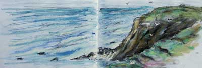 gina_wright_portpatrick_cliffs_watercolour_wax_pastel_sketch.jpg